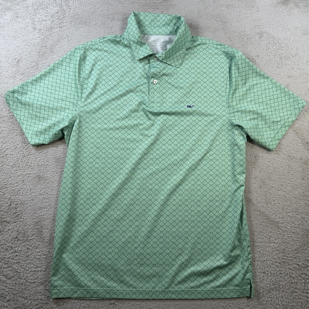 Vineyard Vines Polo Shirt Mens Small Green Performance Stretch Golf Club Ball